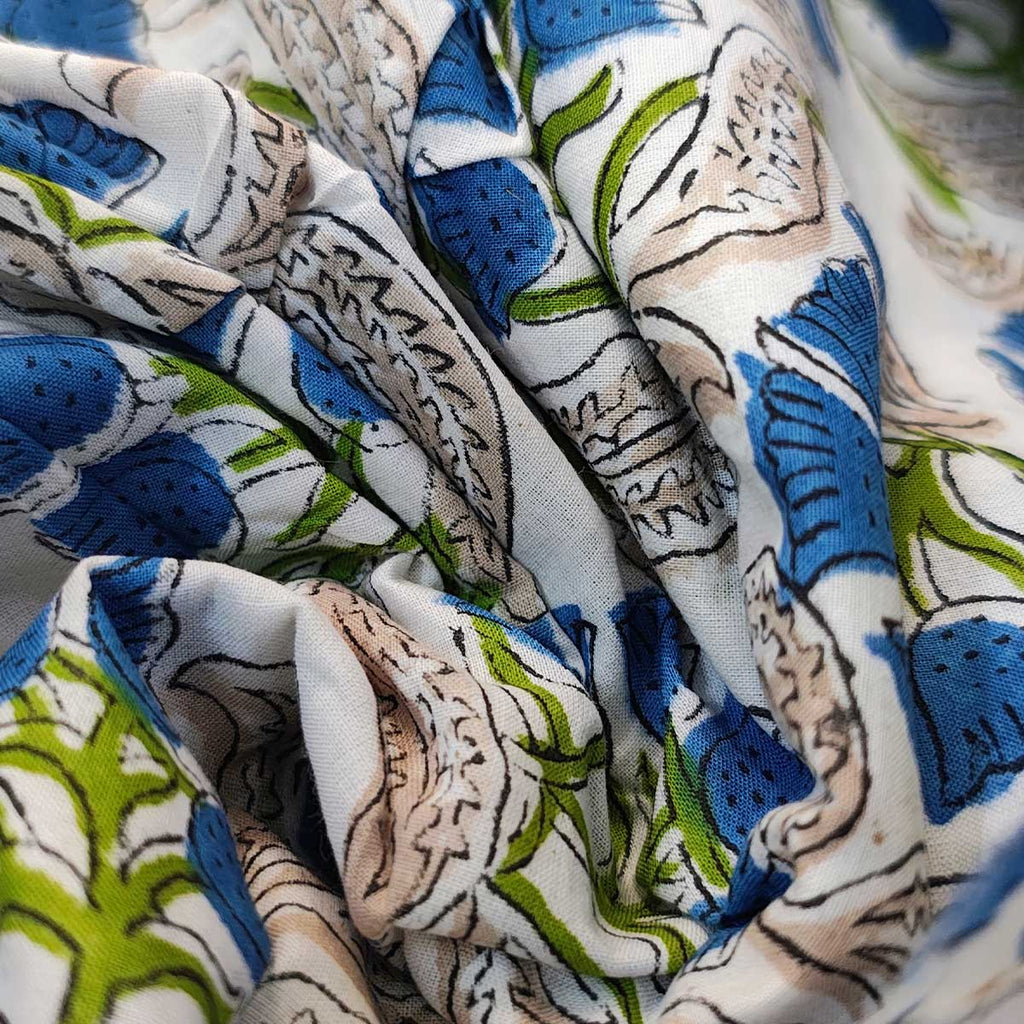 Handmade Bagru Print Textile – Green Floral Print Cotton Material