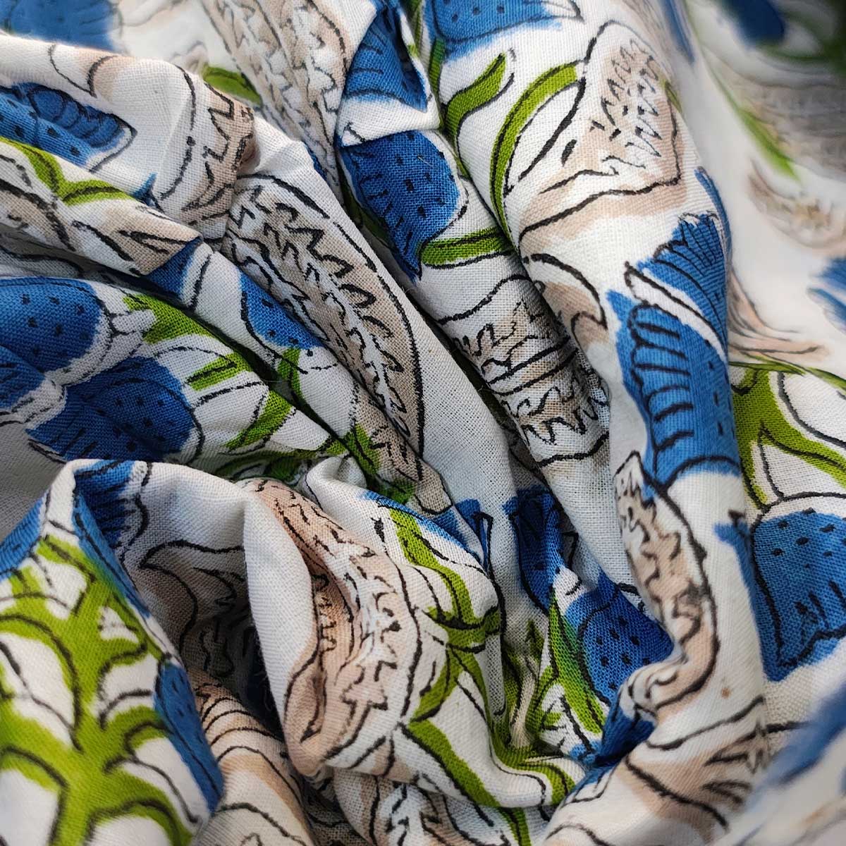 Handmade Bagru Print Textile – Green Floral Print Cotton Material