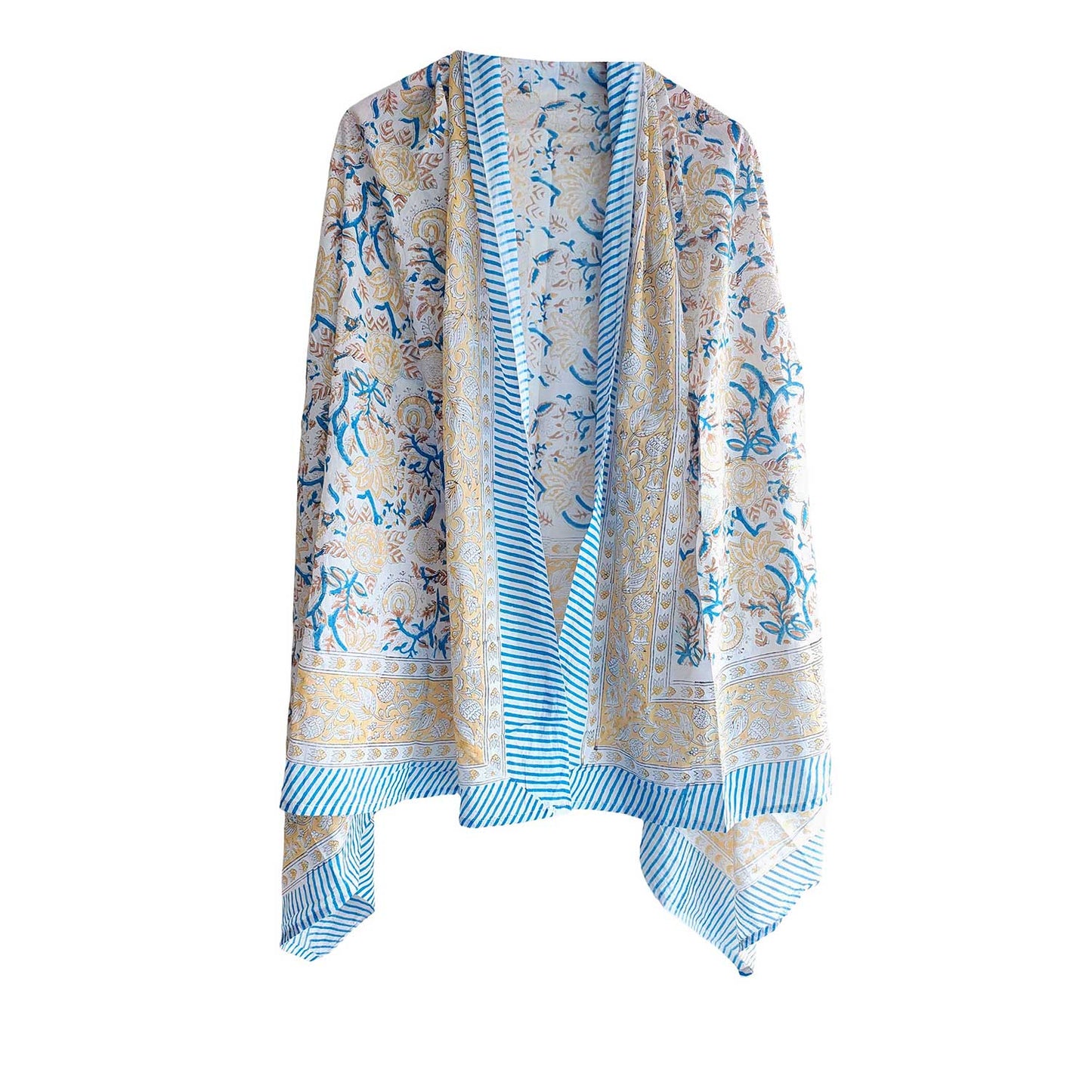 Bagru Block Print Floral Light Yellow Color Cotton Sarong, Beach Wrap, Pareo