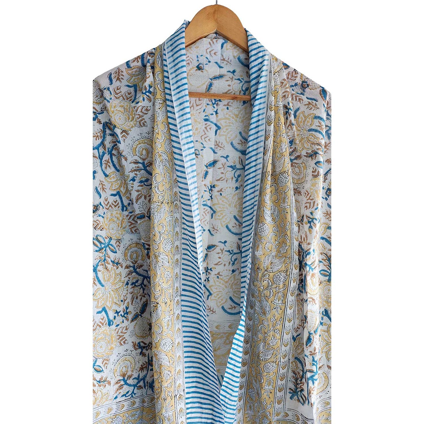 Bagru Block Print Floral Light Yellow Color Cotton Sarong, Beach Wrap, Pareo