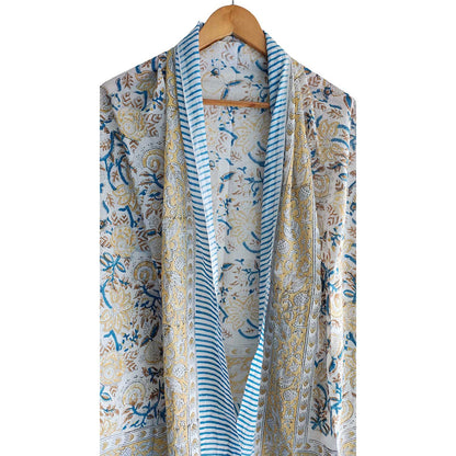 Bagru Block Print Floral Light Yellow Color Cotton Sarong, Beach Wrap, Pareo
