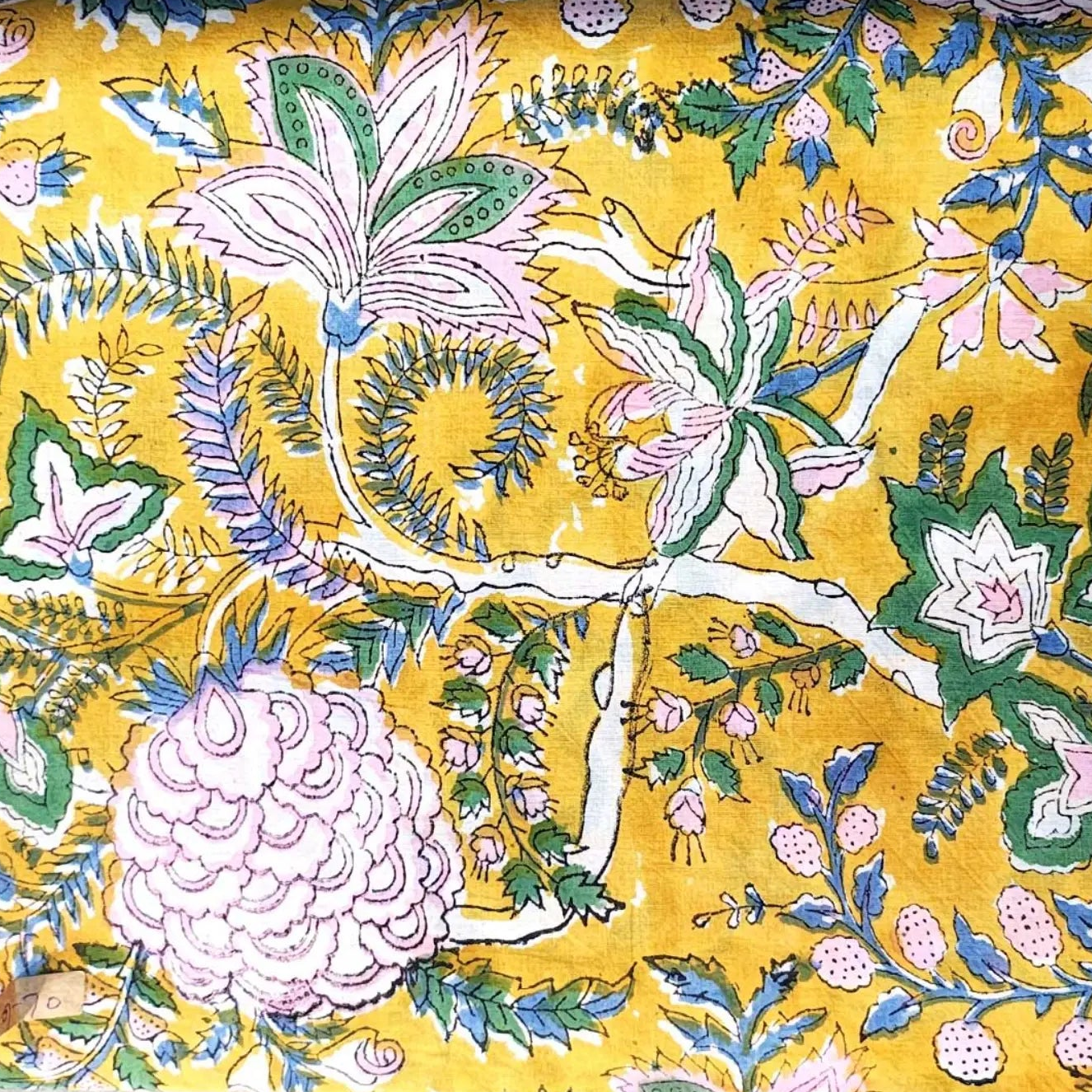 Sanganeri Hand Block Print Cotton Fabric – Yellow Floral Print