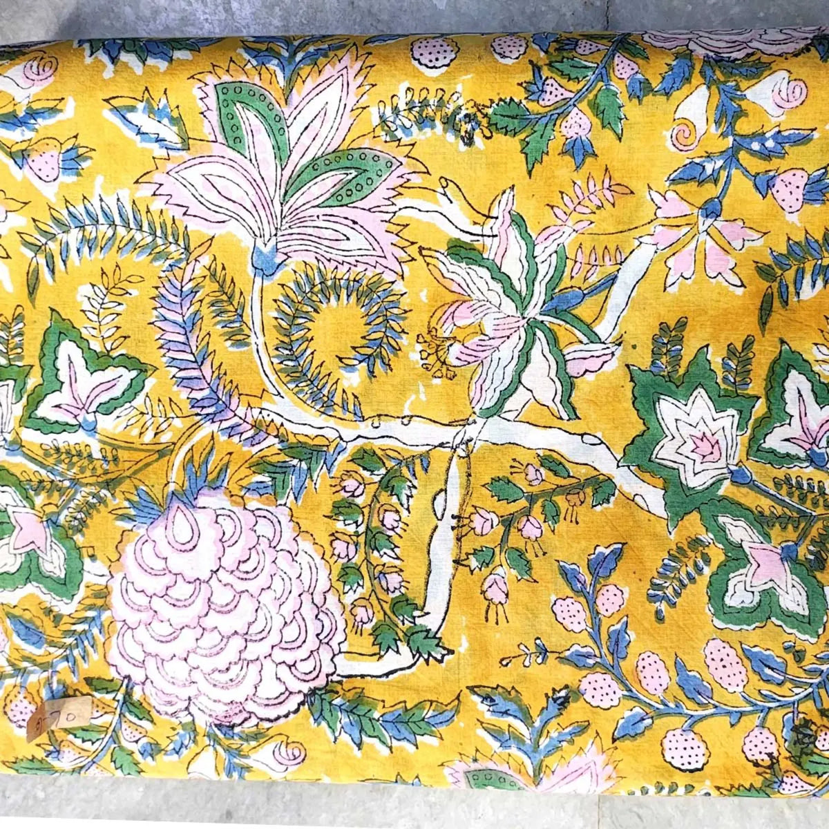 Sanganeri Hand Block Print Cotton Fabric – Yellow Floral Print