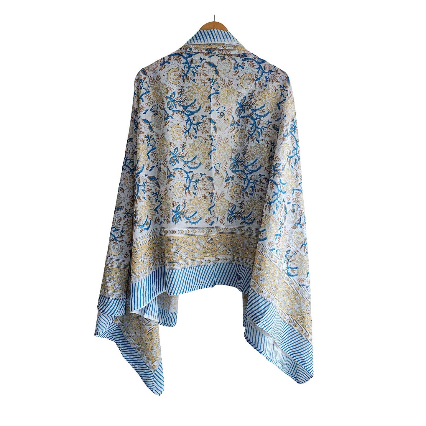 Bagru Block Print Floral Light Yellow Color Cotton Sarong, Beach Wrap, Pareo