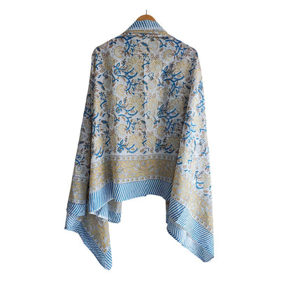 Bagru Block Print Floral Light Yellow Color Cotton Sarong, Beach Wrap, Pareo