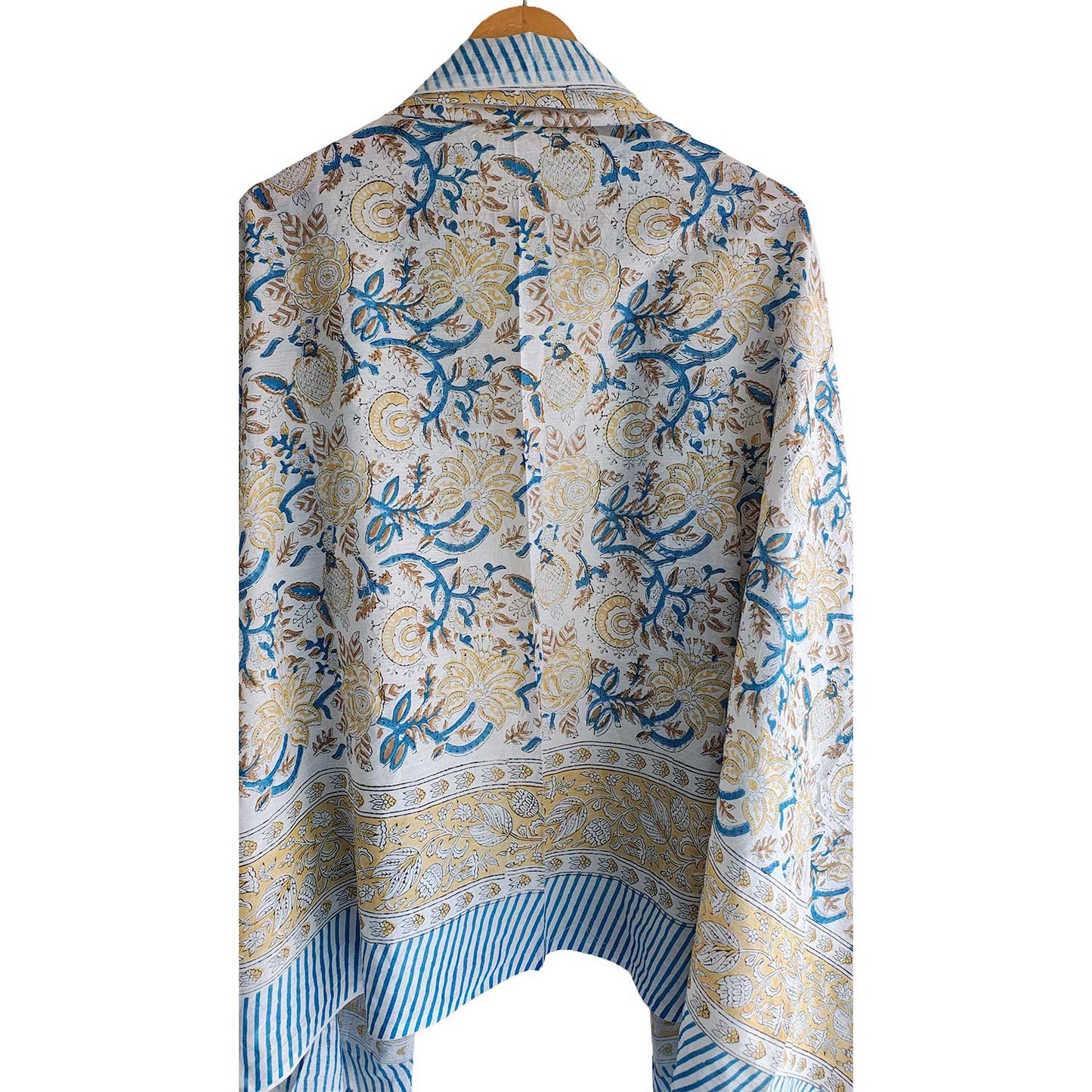 Bagru Block Print Floral Light Yellow Color Cotton Sarong, Beach Wrap, Pareo