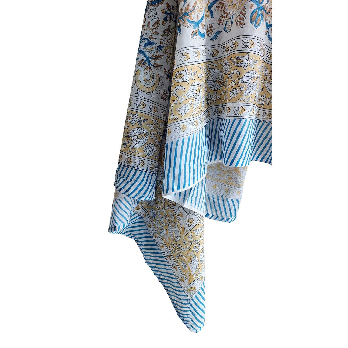 Bagru Block Print Floral Light Yellow Color Cotton Sarong, Beach Wrap, Pareo