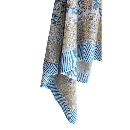 Bagru Block Print Floral Light Yellow Color Cotton Sarong, Beach Wrap, Pareo