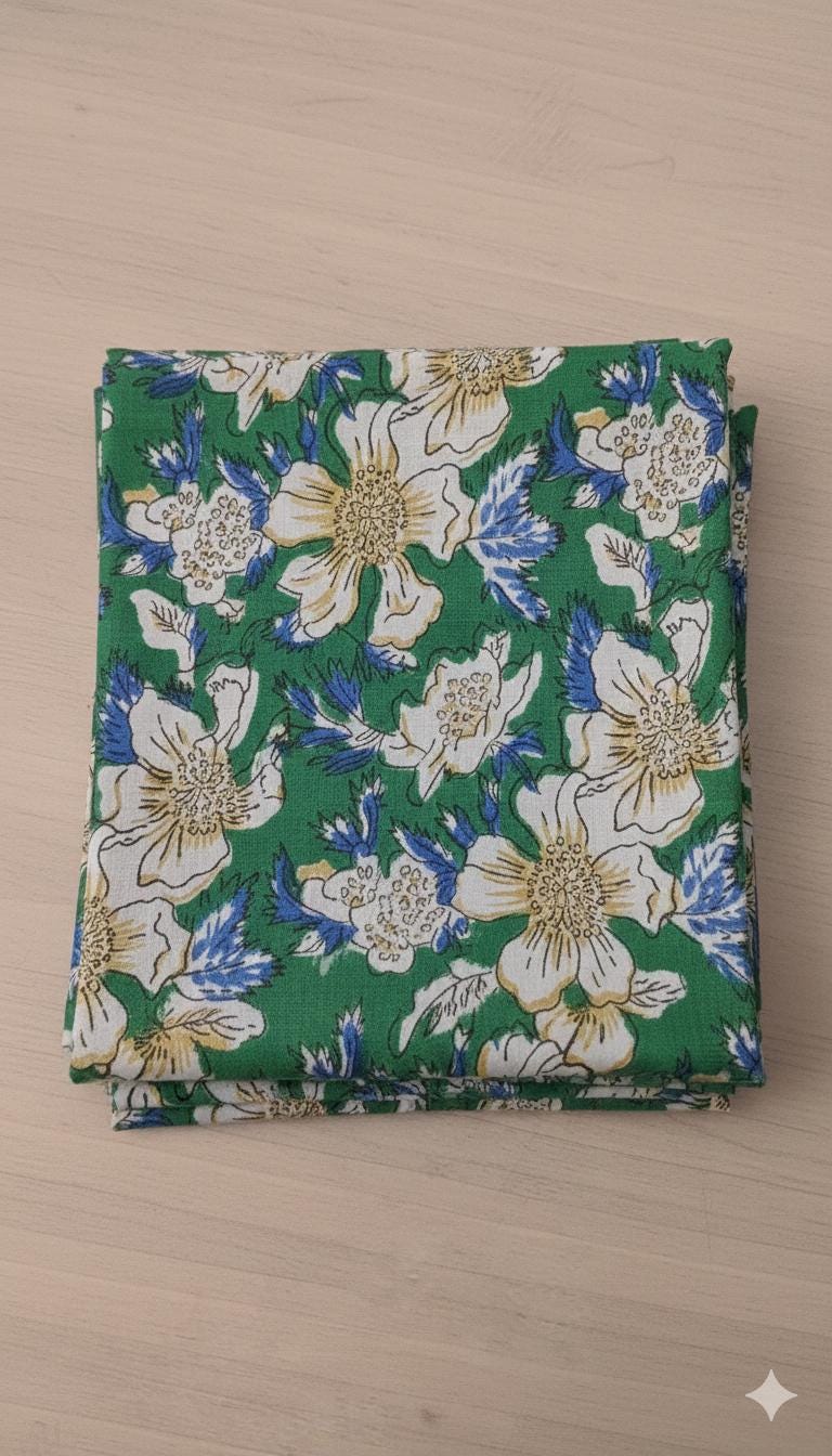 Authentic Sanganeri Hand Block Print Cotton Fabric by the Yard | Natural Dye Floral Print