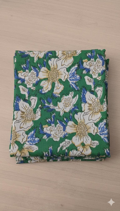 Authentic Sanganeri Hand Block Print Cotton Fabric by the Yard | Natural Dye Floral Print