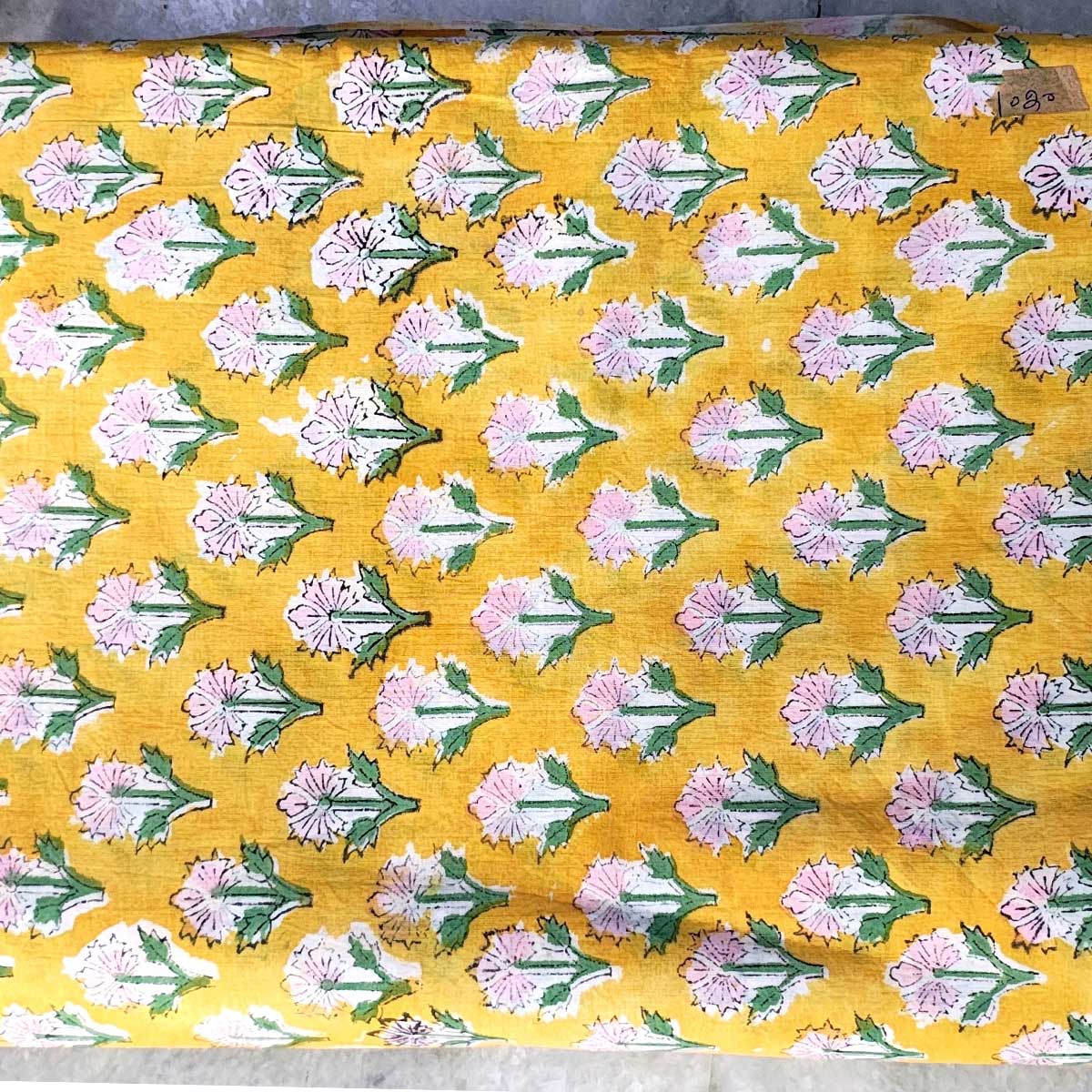 Handmade Bagru Print Textile – Yellow Floral Print Cotton Material