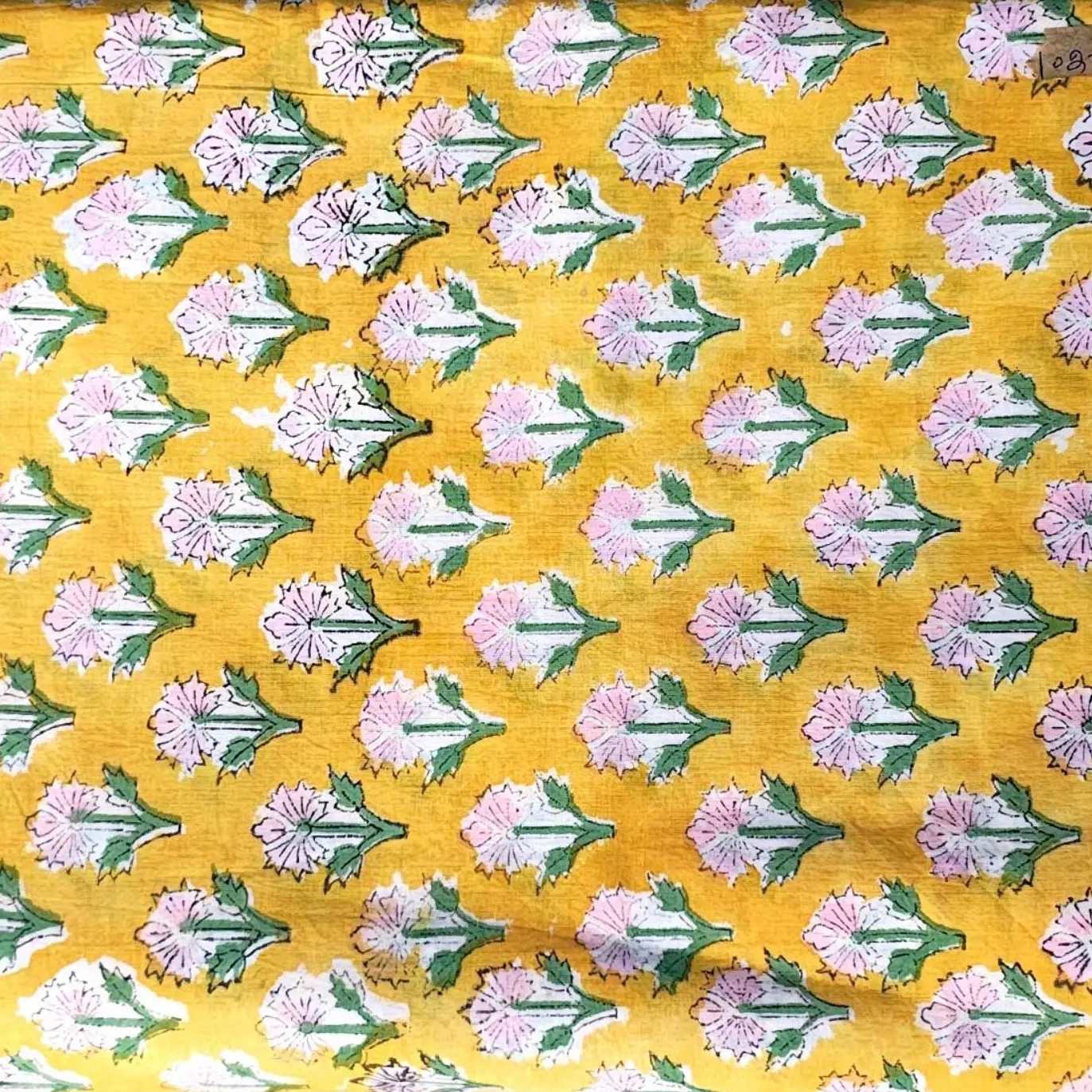 Sanganeri Hand Block Print Cotton Fabric – Yellow Floral Print