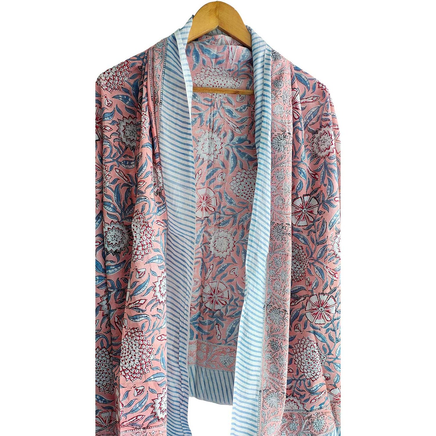Bagru Block Print Floral Peach Color Cotton Sarong, Beach Wrap, Pareo