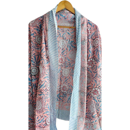 Bagru Block Print Floral Peach Color Cotton Sarong, Beach Wrap, Pareo