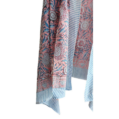 Bagru Block Print Floral Peach Color Cotton Sarong, Beach Wrap, Pareo