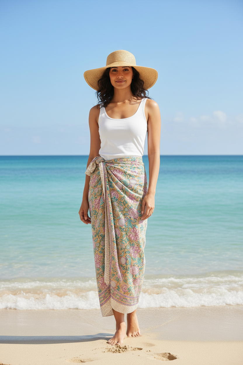Bagru Block Print Cotton Sarong, Beach Wrap, Pareo