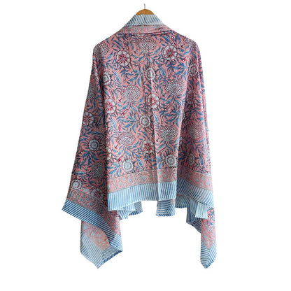 Bagru Block Print Floral Peach Color Cotton Sarong, Beach Wrap, Pareo