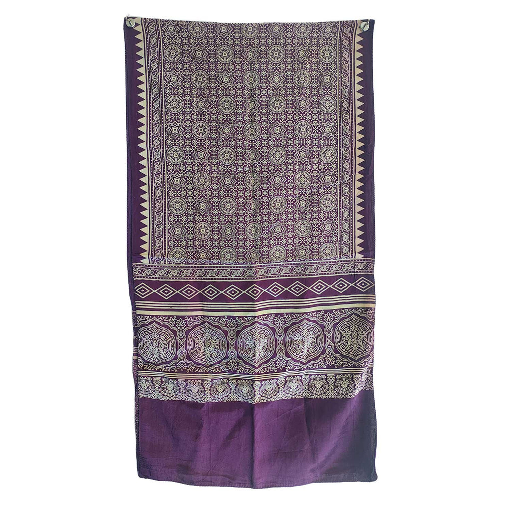 Ajrakh Hand Block Print Purple Color Viscose Stole | Traditional Geometric Print | L220 X W55 cm