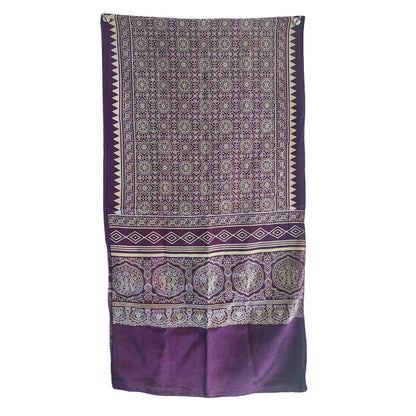 Ajrakh Hand Block Print Purple Color Viscose Stole | Traditional Geometric Print | L220 X W55 cm