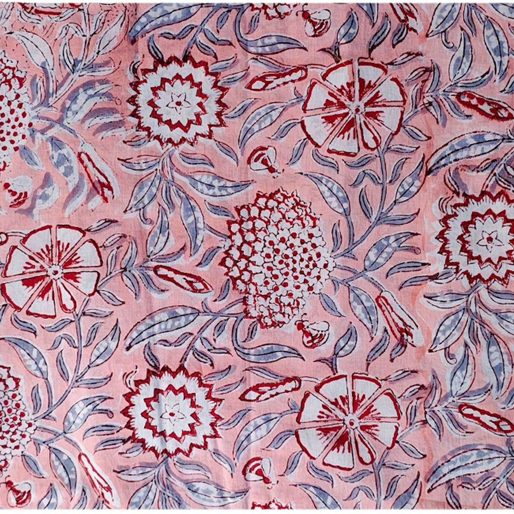 Handmade Bagru Print Textile –  Baby Pink Floral Print Cotton Material