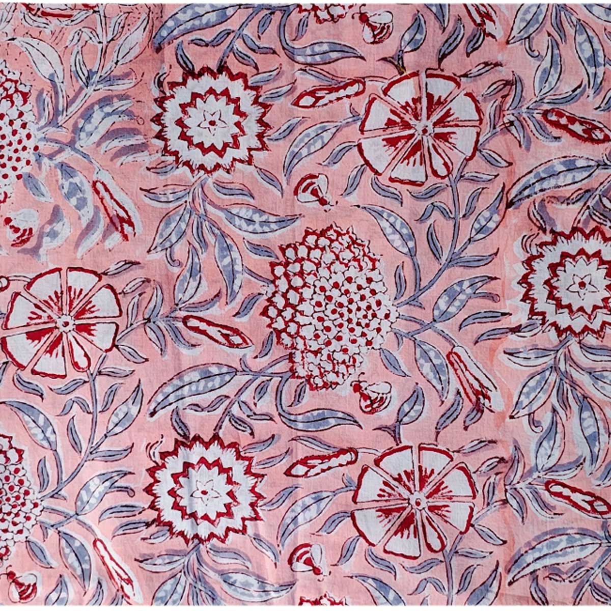 Handmade Bagru Print Textile –  Baby Pink Floral Print Cotton Material