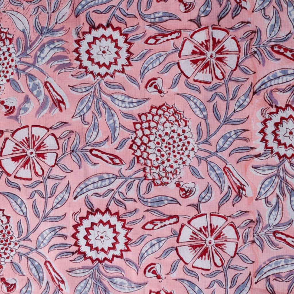 Sanganeri Hand Block Print Cotton Fabric – Baby Pink Floral Print