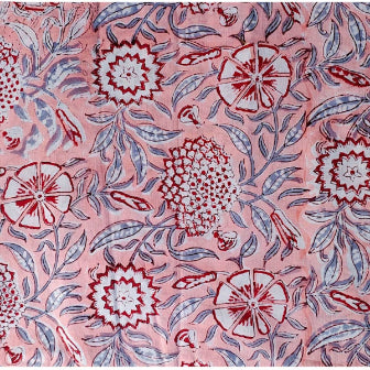 Handmade Bagru Print Textile –  Baby Pink Floral Print Cotton Material