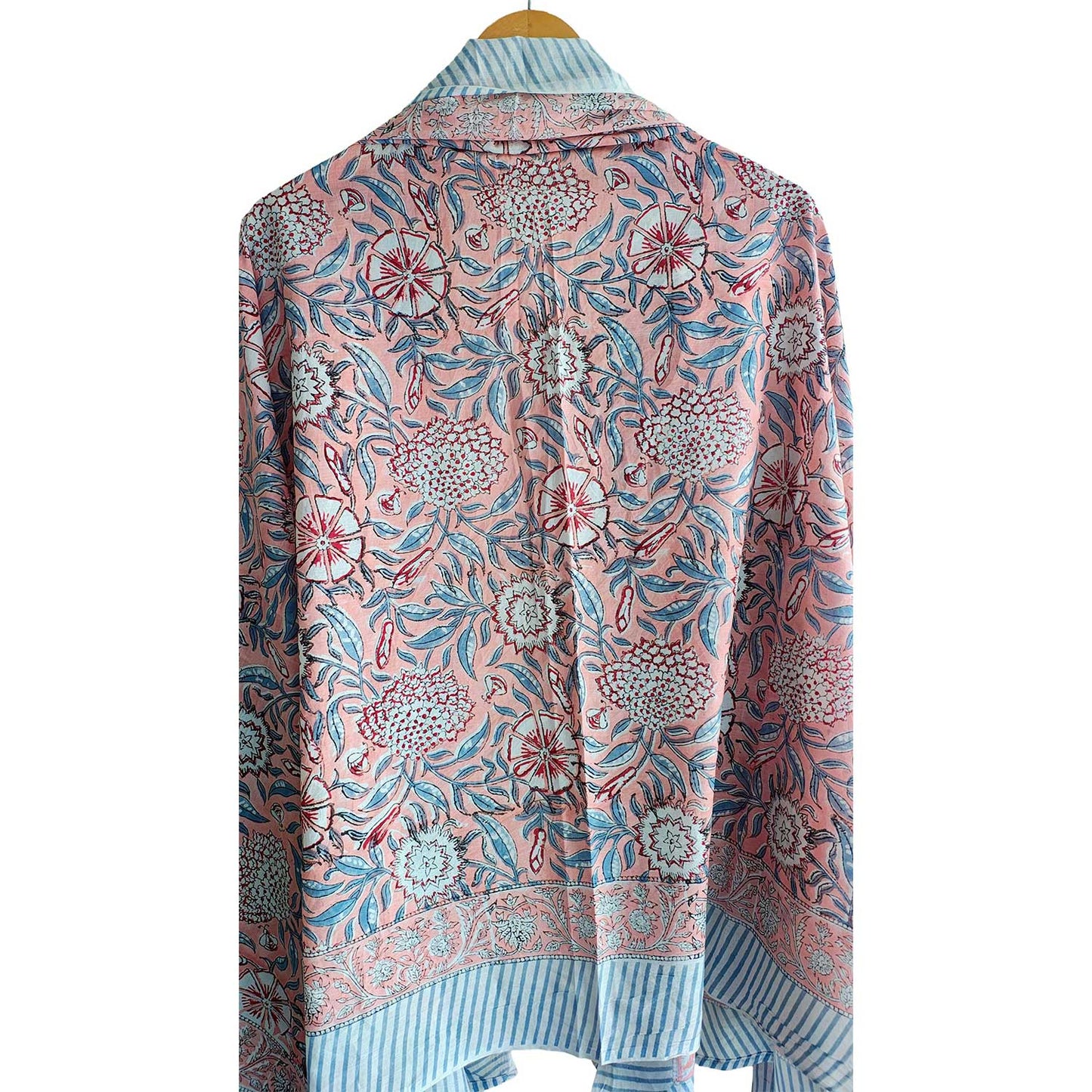 Bagru Block Print Floral Peach Color Cotton Sarong, Beach Wrap, Pareo