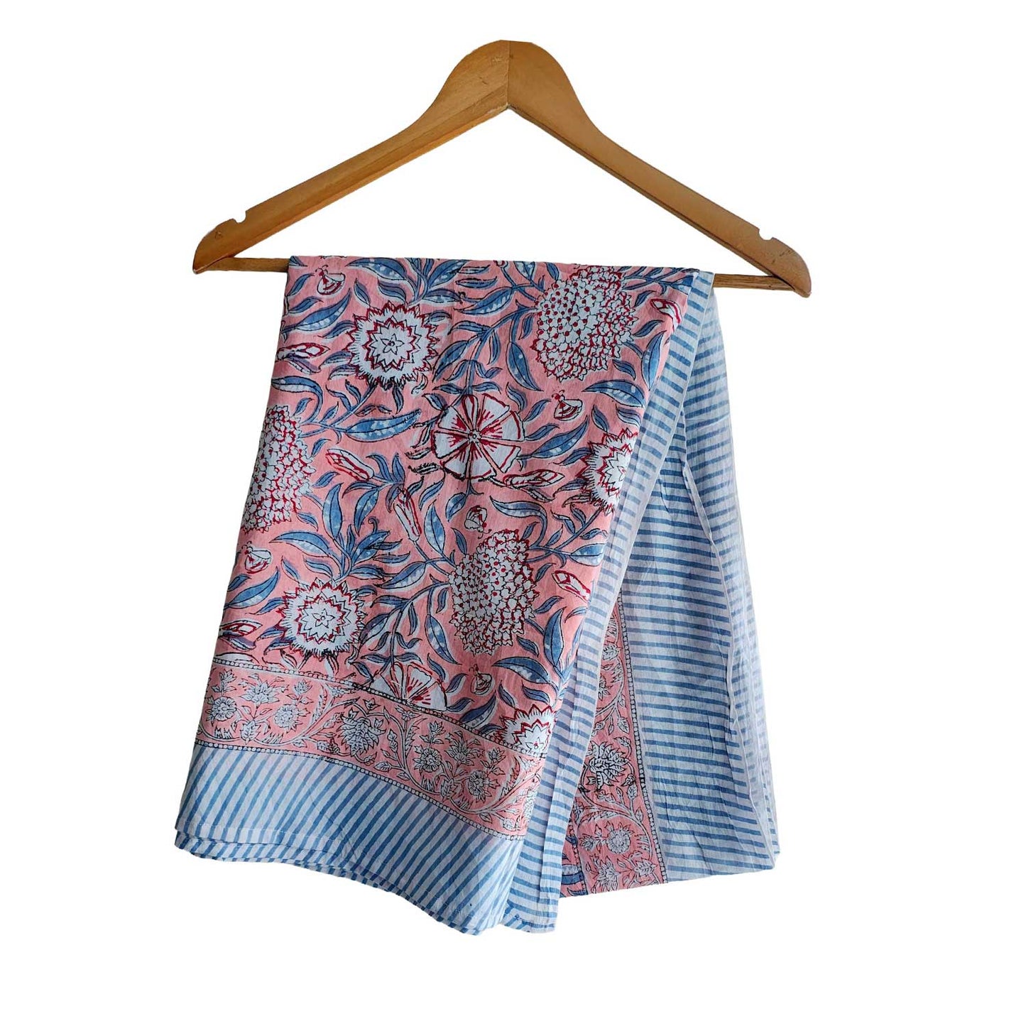 Bagru Block Print Floral Peach Color Cotton Sarong, Beach Wrap, Pareo