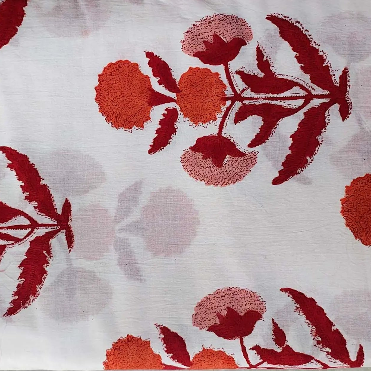 Sanganeri Hand Block Print Cotton Fabric – White And Red Floral Print