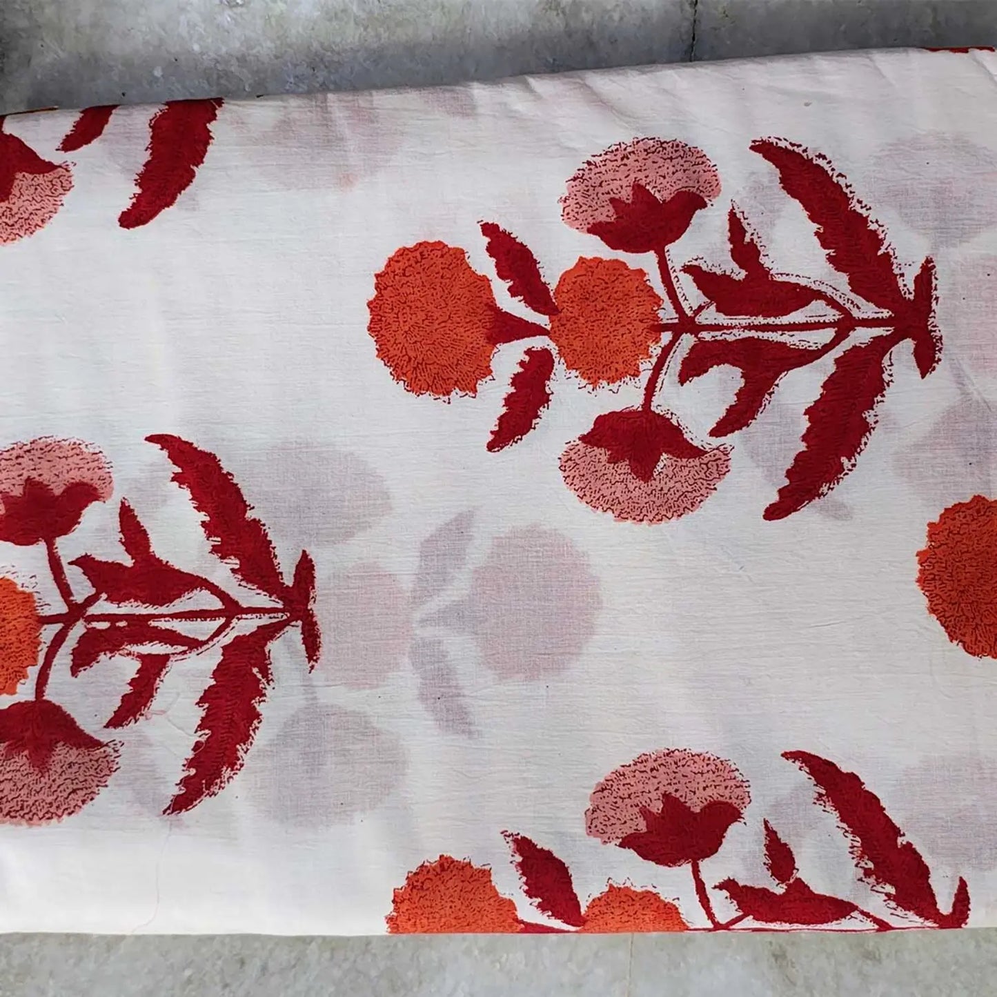 Sanganeri Hand Block Print Cotton Fabric – White And Red Floral Print