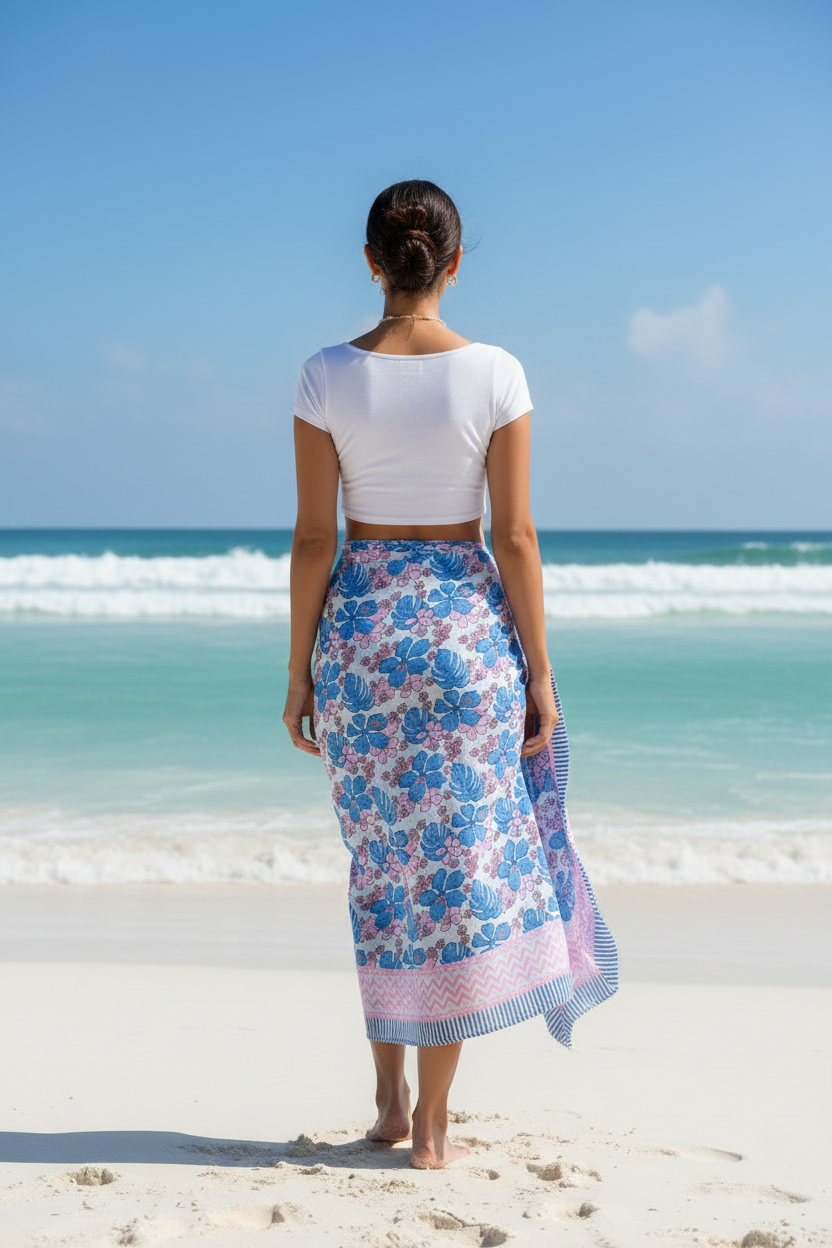 Bagru Block Print Cotton Sarong, Beach Wrap, Pareo