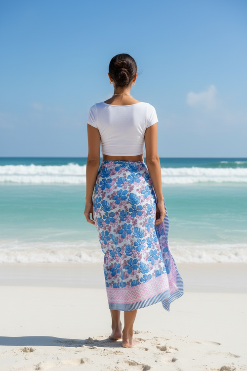 Bagru Block Print Cotton Sarong, Beach Wrap, Pareo