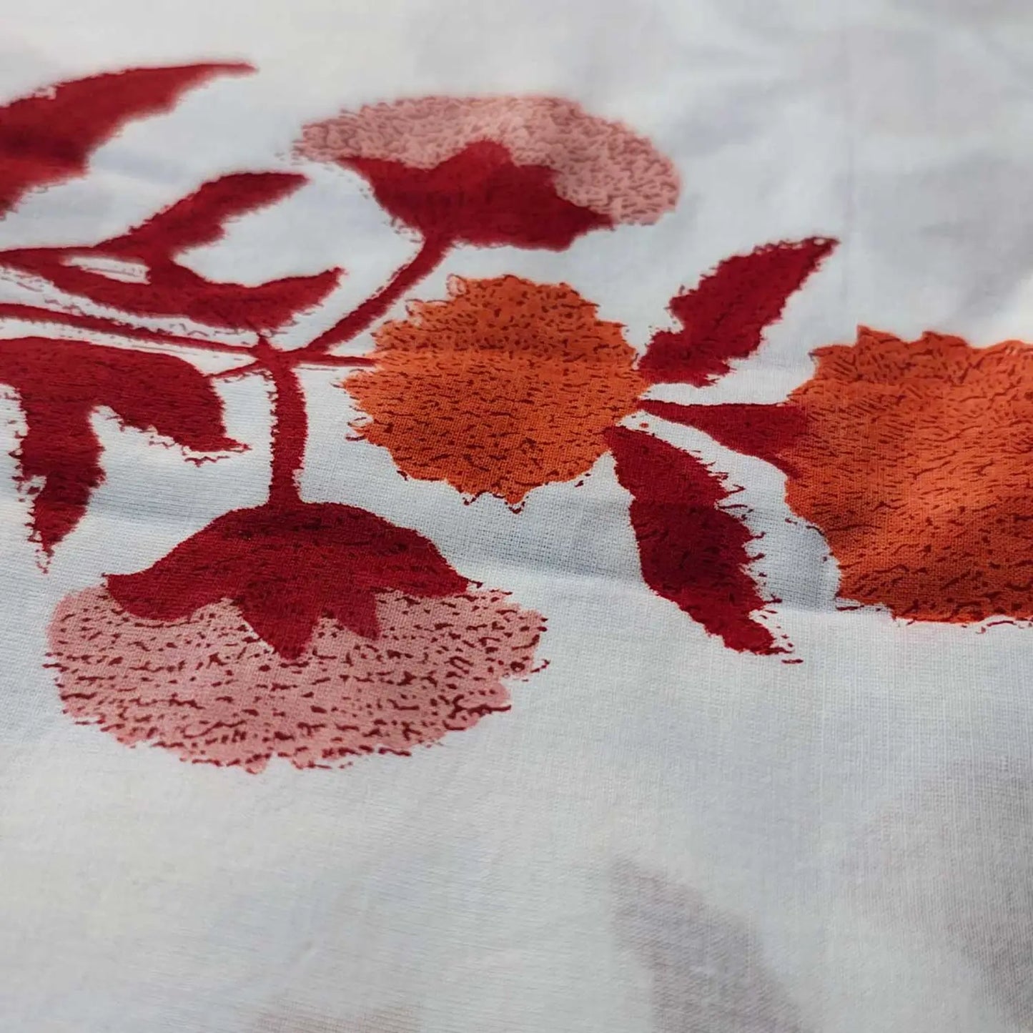 Sanganeri Hand Block Print Cotton Fabric – White And Red Floral Print
