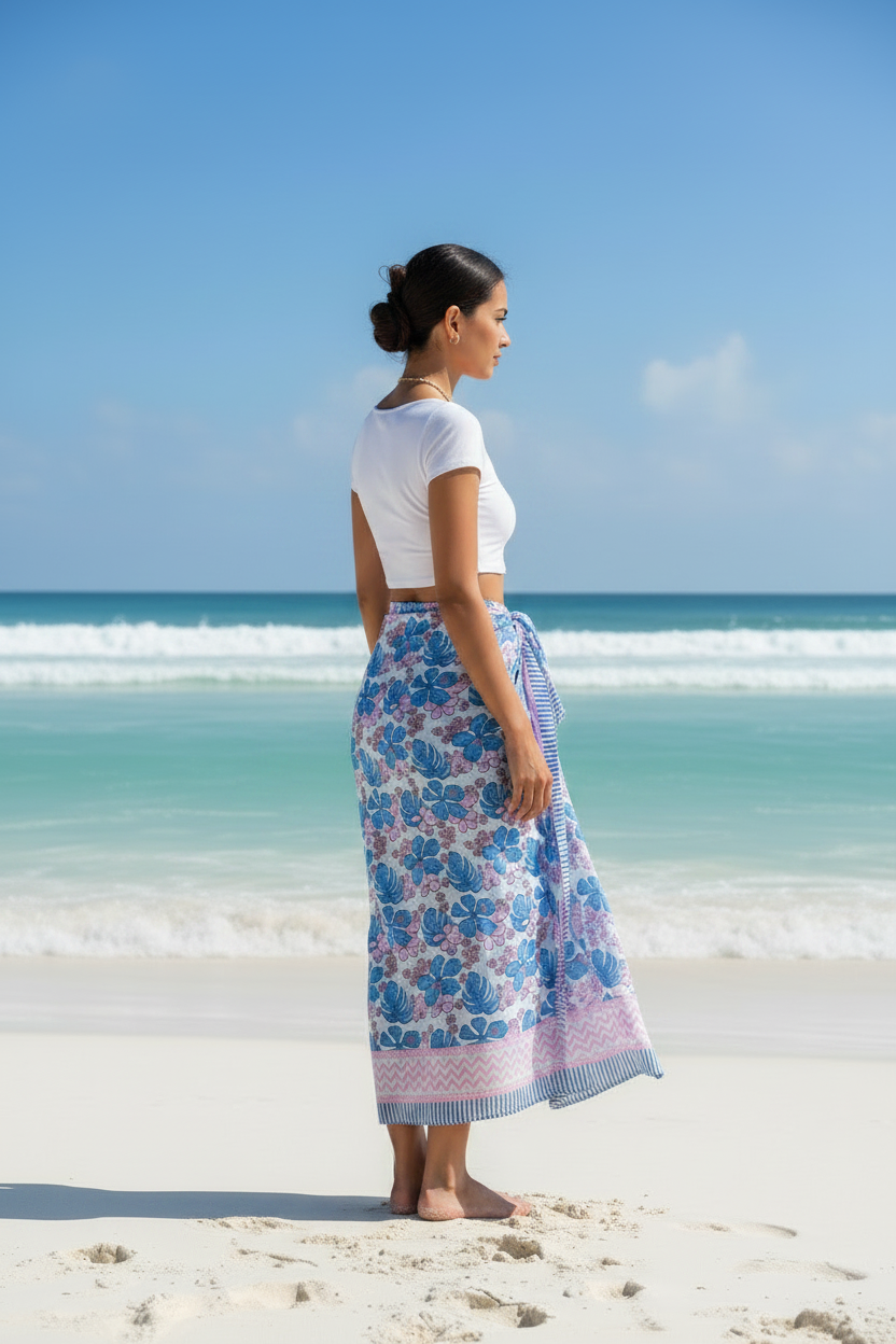 Bagru Block Print Cotton Sarong, Beach Wrap, Pareo
