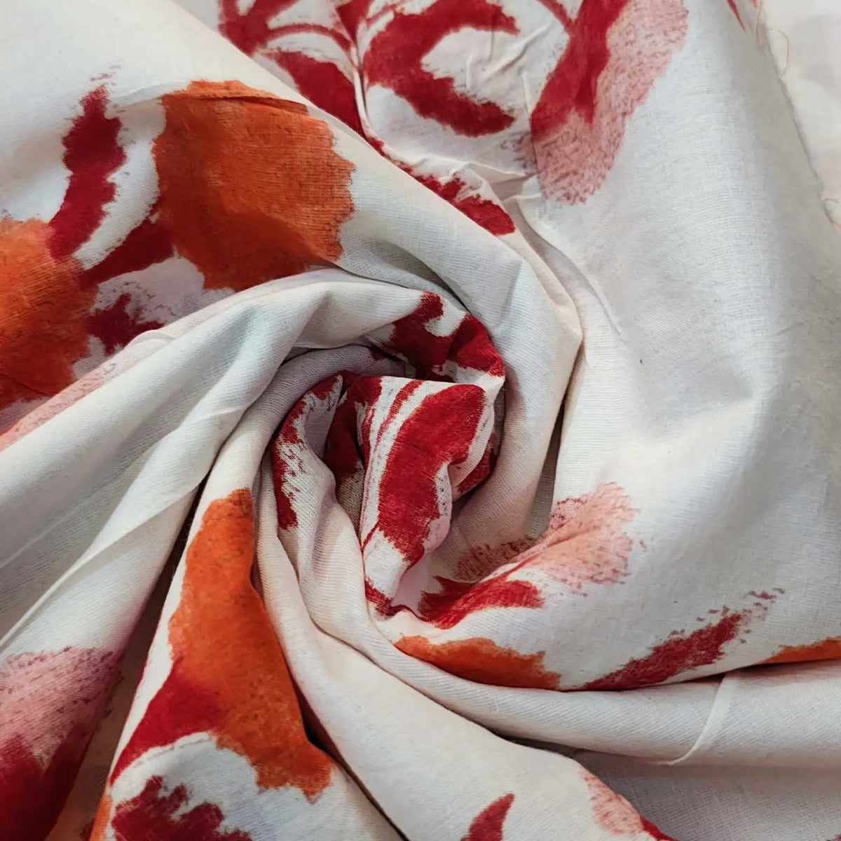 Sanganeri Hand Block Print Cotton Fabric – White And Red Floral Print