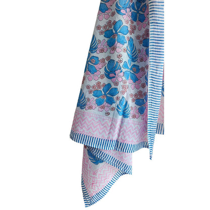 Bagru Hand Block Printed Cotton Sarong – Blue Floral Beach Wrap & Pareo, 120x190cm