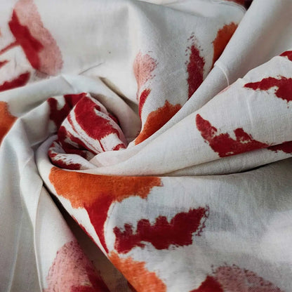 Sanganeri Hand Block Print Cotton Fabric – White And Red Floral Print
