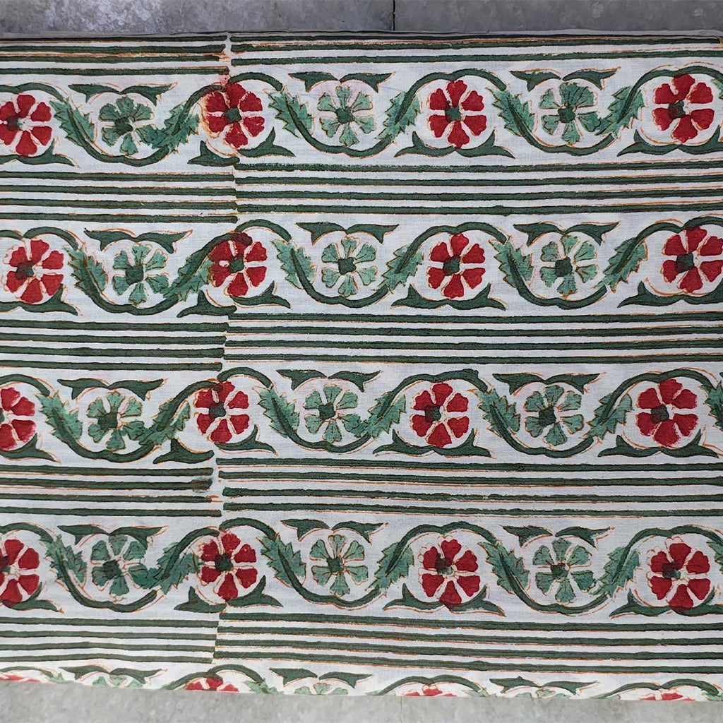 Handmade Bagru Print Textile – Green Floral Print Cotton Material