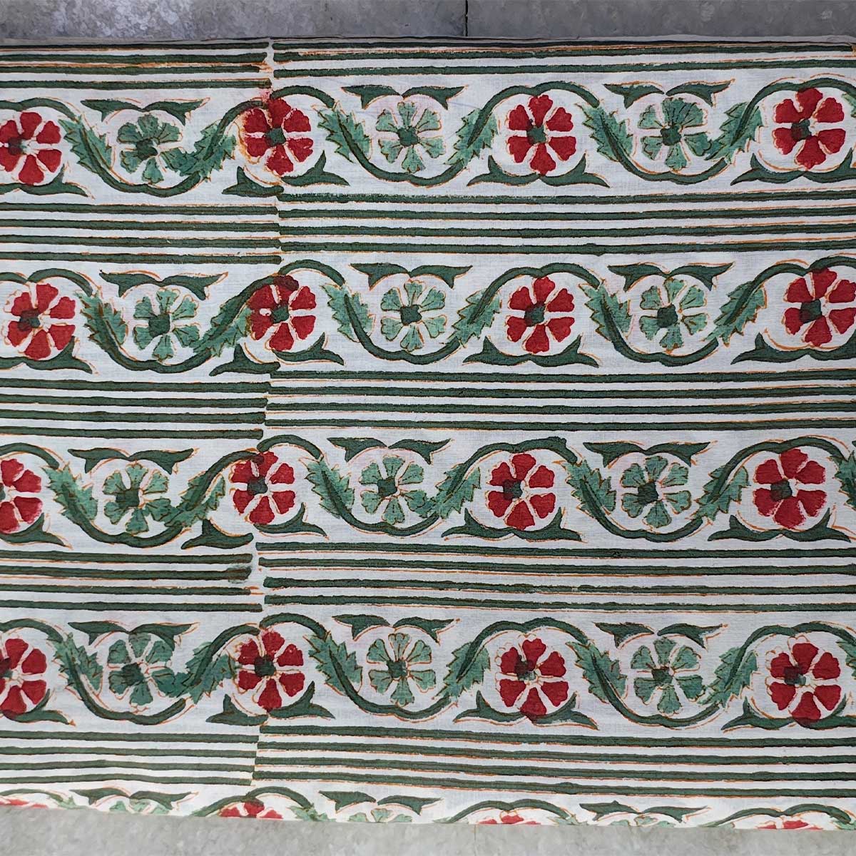 Handmade Bagru Print Textile – Green Floral Print Cotton Material