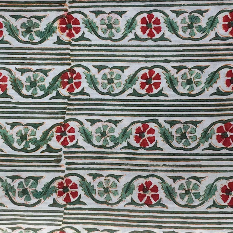 Sanganeri Hand Block Print Cotton Fabric – Green Floral Print