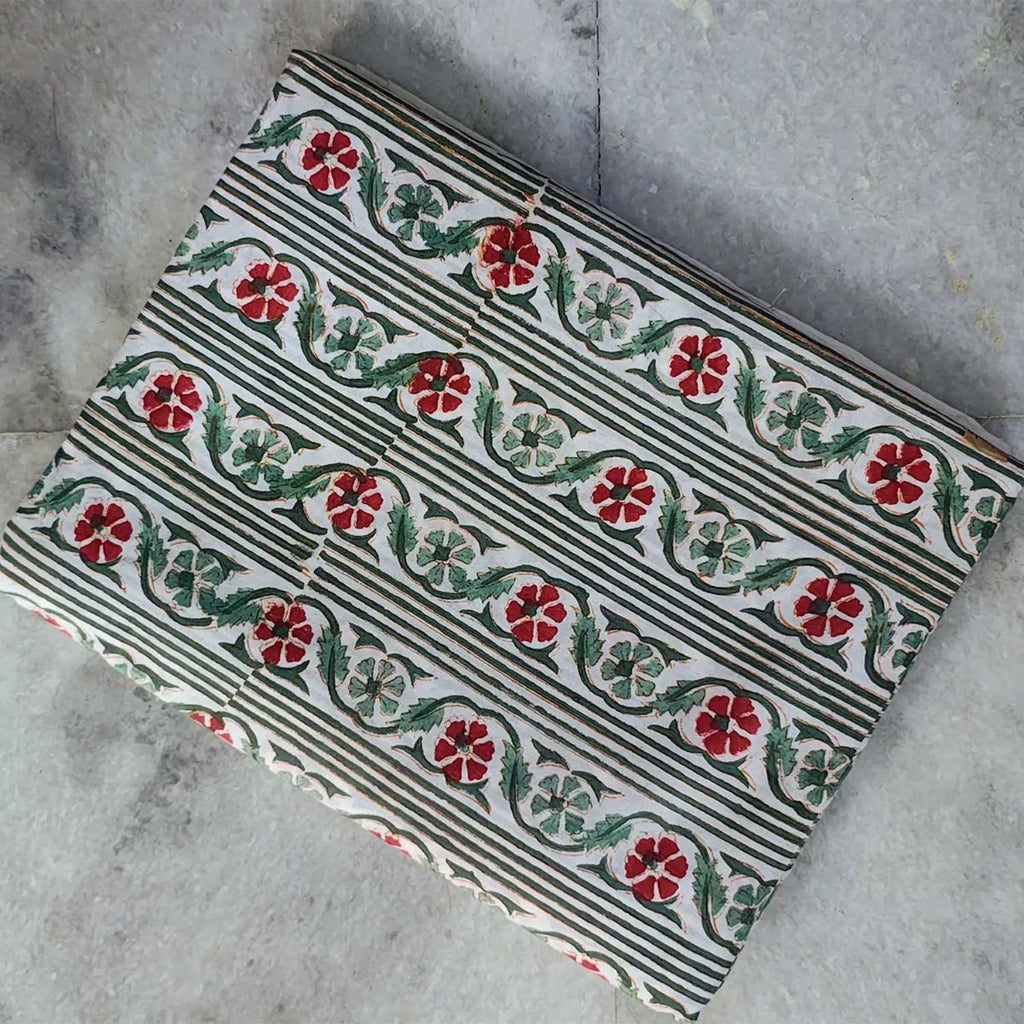 Handmade Bagru Print Textile – Green Floral Print Cotton Material
