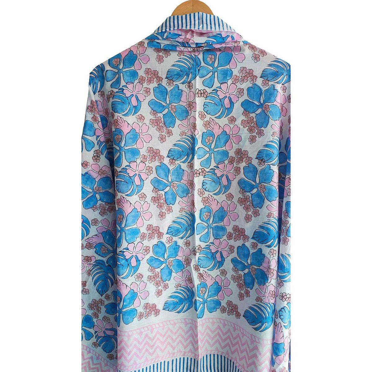 Bagru Hand Block Printed Cotton Sarong – Blue Floral Beach Wrap & Pareo, 120x190cm