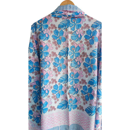 Bagru Hand Block Printed Cotton Sarong – Blue Floral Beach Wrap & Pareo, 120x190cm