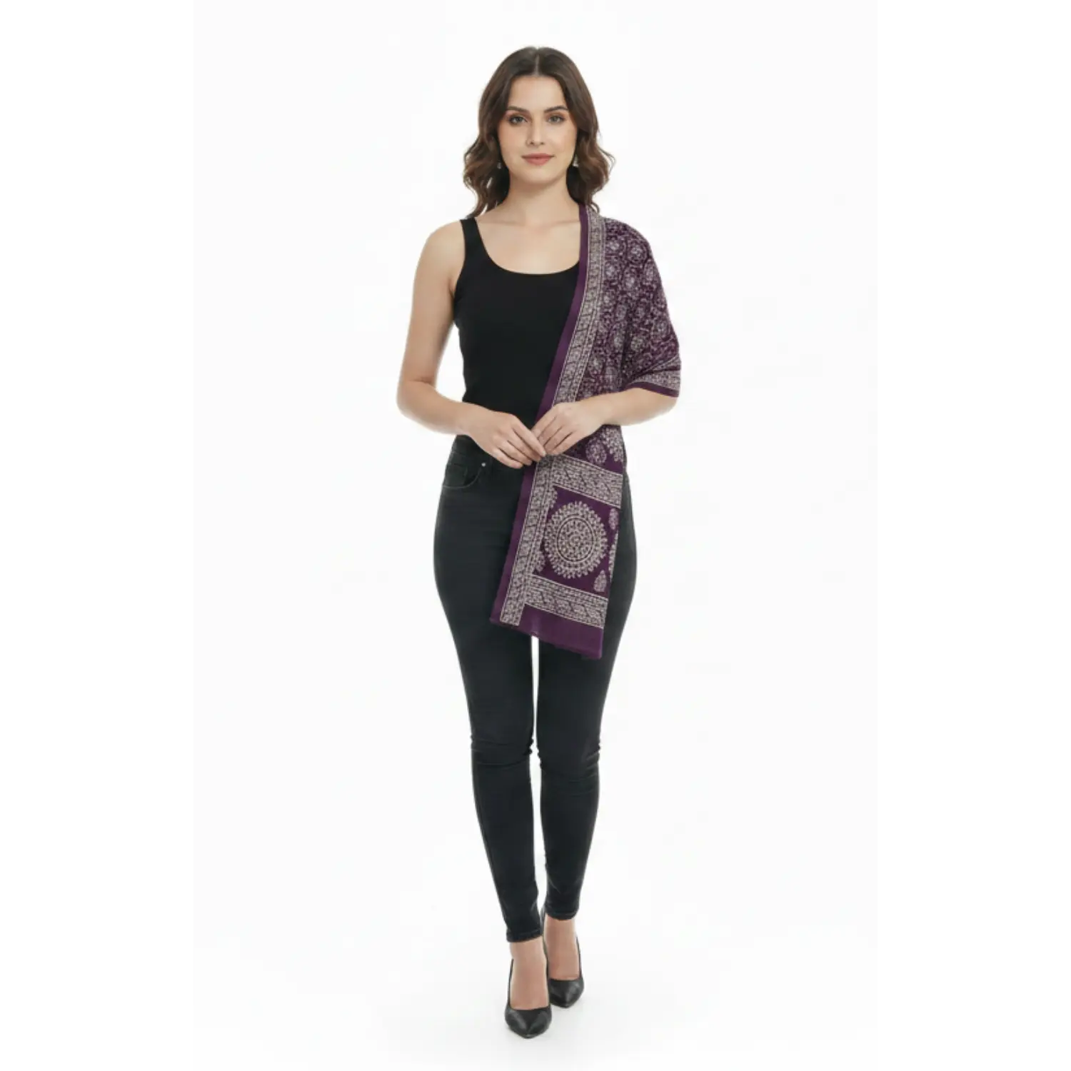 Ajrakh Hand Block Print Purple Color Viscose Stole | Traditional Geometric Print | L220 X W55 cm