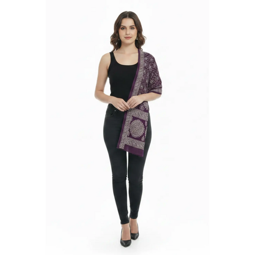 Ajrakh Hand Block Print Purple Color Viscose Stole | Traditional Geometric Print | L220 X W55 cm