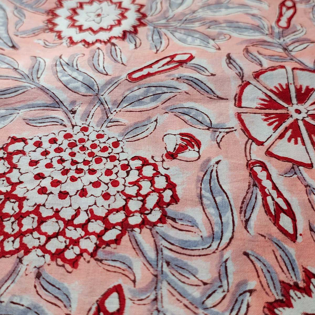 Handmade Bagru Print Textile –  Baby Pink Floral Print Cotton Material