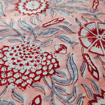 Handmade Bagru Print Textile –  Baby Pink Floral Print Cotton Material