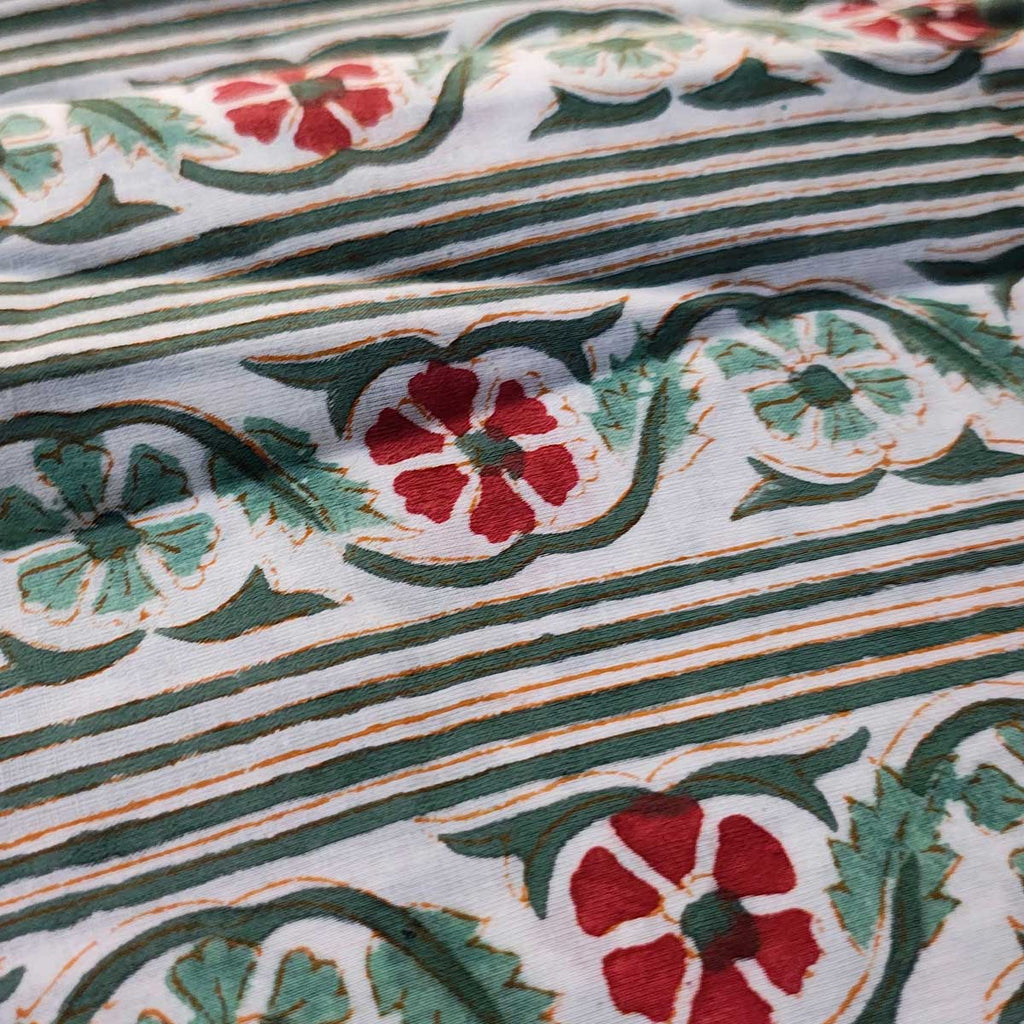 Handmade Bagru Print Textile – Green Floral Print Cotton Material