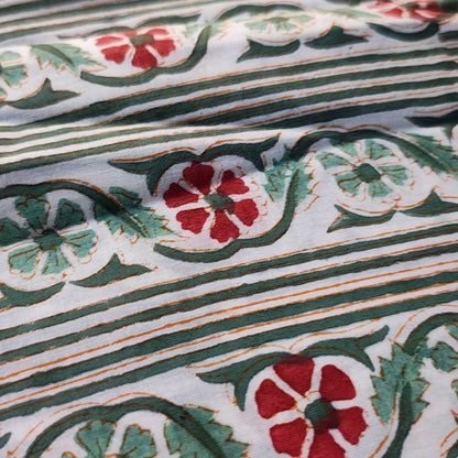 Sanganeri Hand Block Print Cotton Fabric – Green Floral Print